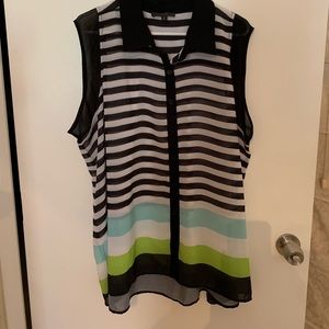 Sheer sleeveless plus size stripe blouse